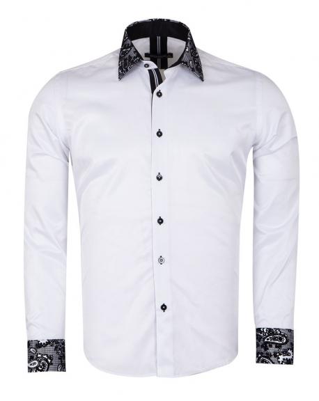 SL 5410 Men's white & black paisley velvet print long sleeved shirt